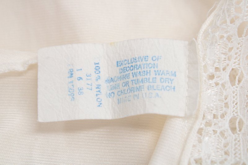 Vintage Full Slip sz 38 White Nylon Lace Trim Down Side Satin Straps USA
