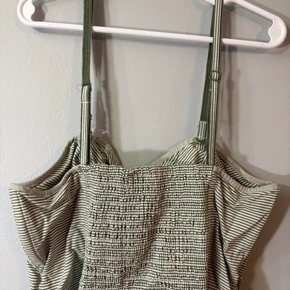2000s American Eagle Olive Green Striped Sundress Cottagecore Smocked Back sz 2