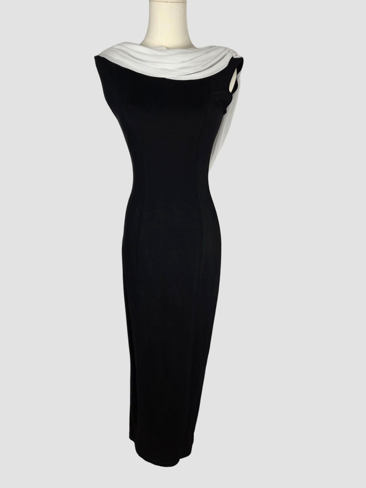Vintage Cache Black White Evening Gown 90s Y2K Cowl Draped Open Back Formal XS
