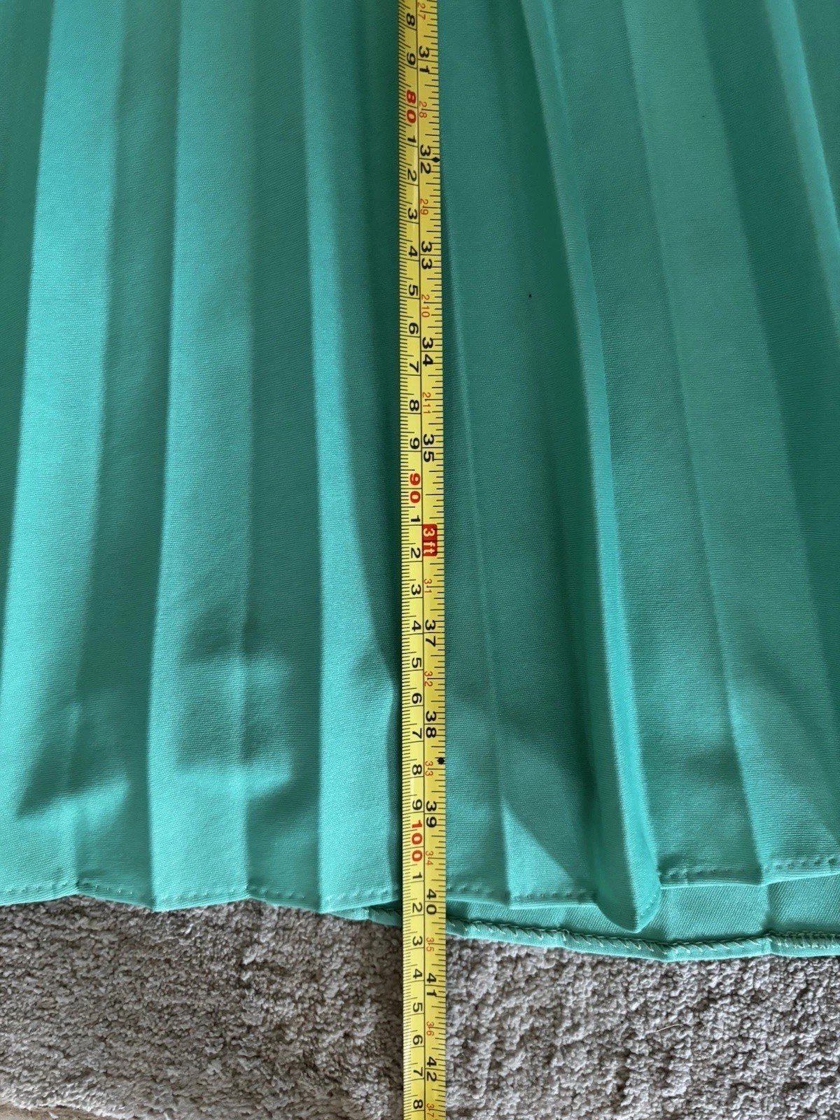 VTG 70’s Fit Flair SEARS TURQUOISE GREEN Disco DRESS accordion Pleats – S