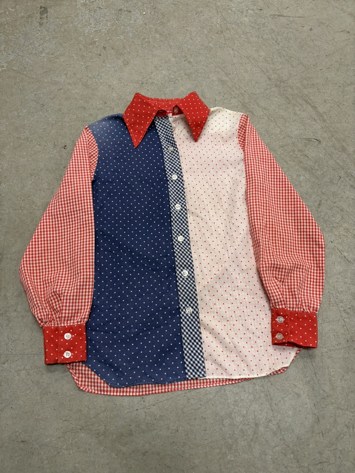 Vtg 70’s Blue Bell Jeanie Mod Patchwork Top cotton picnic print cute