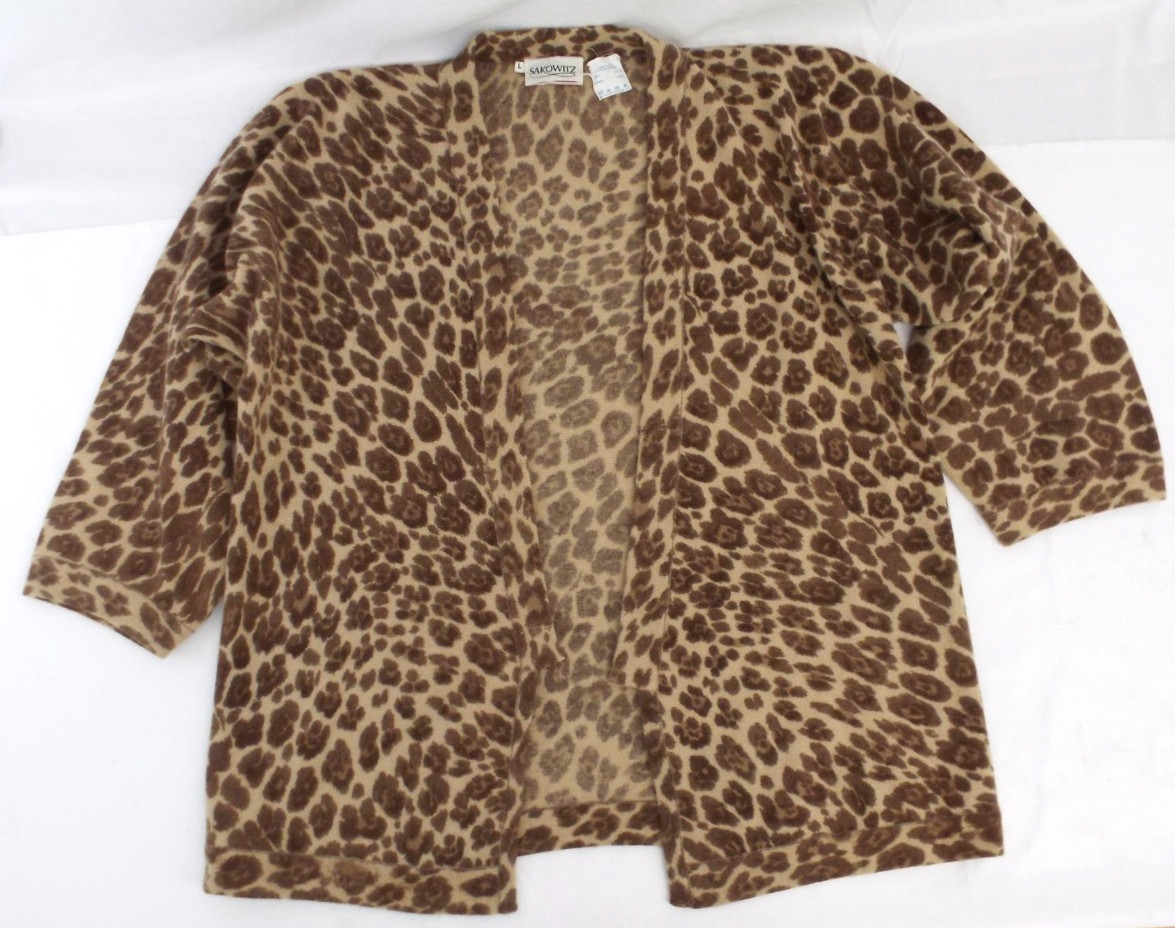 Vintage 1980s KENZO Leopard Lambswool Wrap Sweater LARGE Angora Cardigan Paris