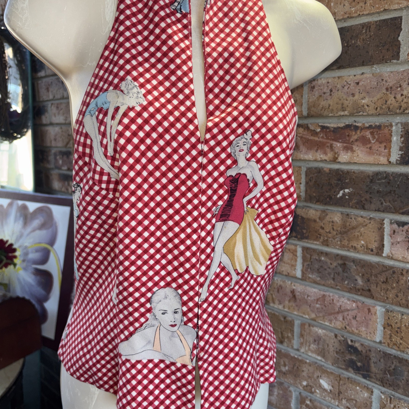 Vintage Halter Top Rockabilly Red Gingham Marilyn Monroe Mardi Gras