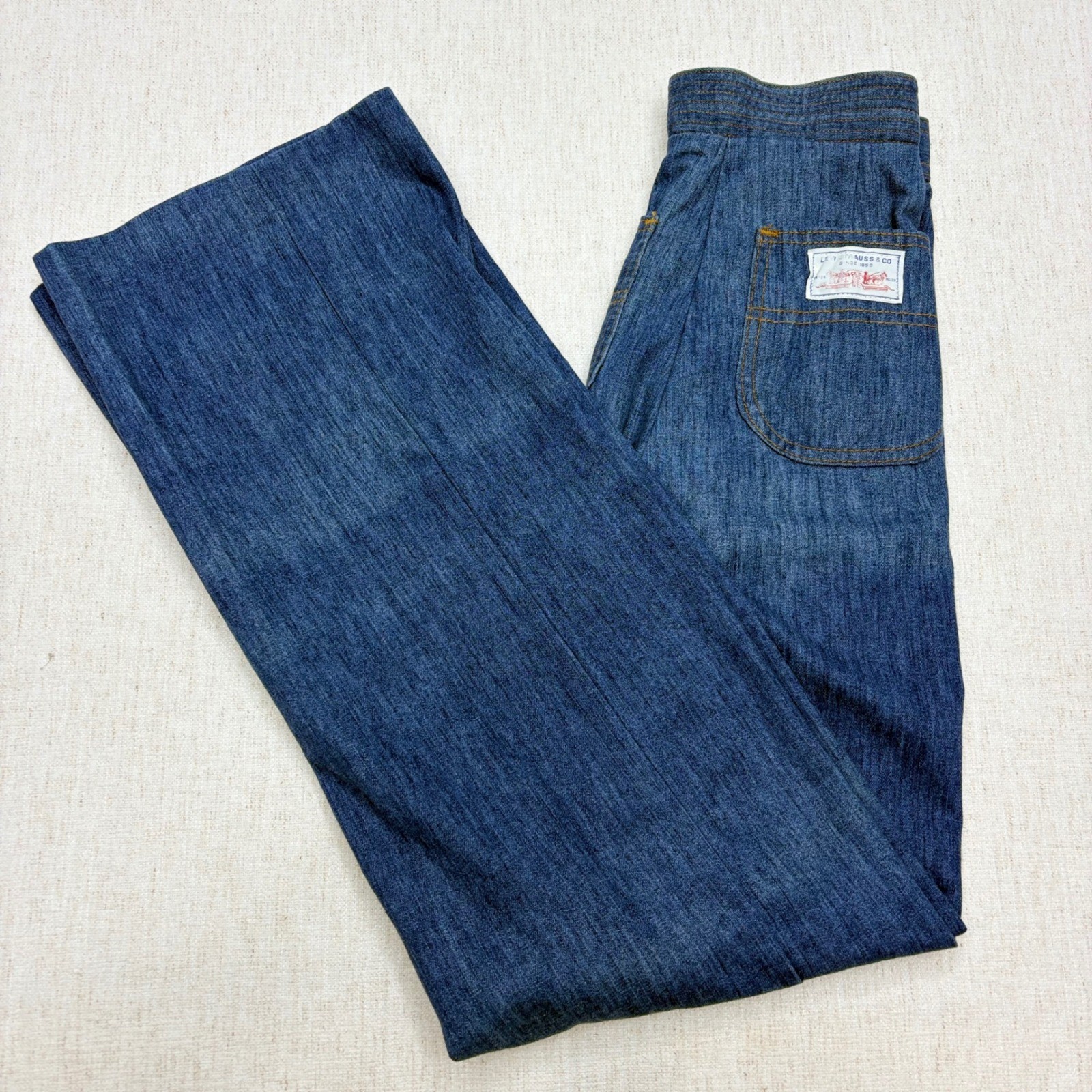 Vintage 70s Levi&rsquo;s Sta-Prest Denim Flare Pants Bell Bottoms Permanent USA 25×31