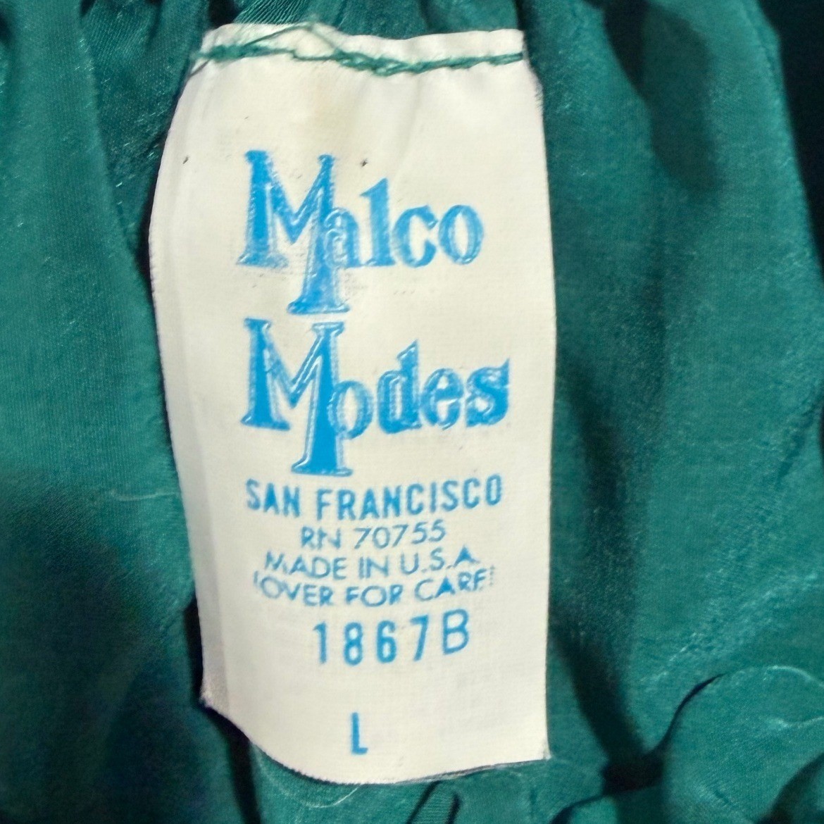 Vintage Malco Modes Teal Peasant Blouse Off Shoulder Ruffle Top USA L