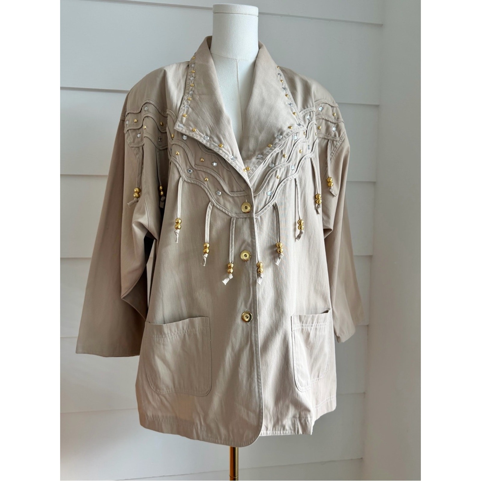 Vintage Embellished Lightweight Jacket with Tassels Adolfo Relaxed Fit size XL