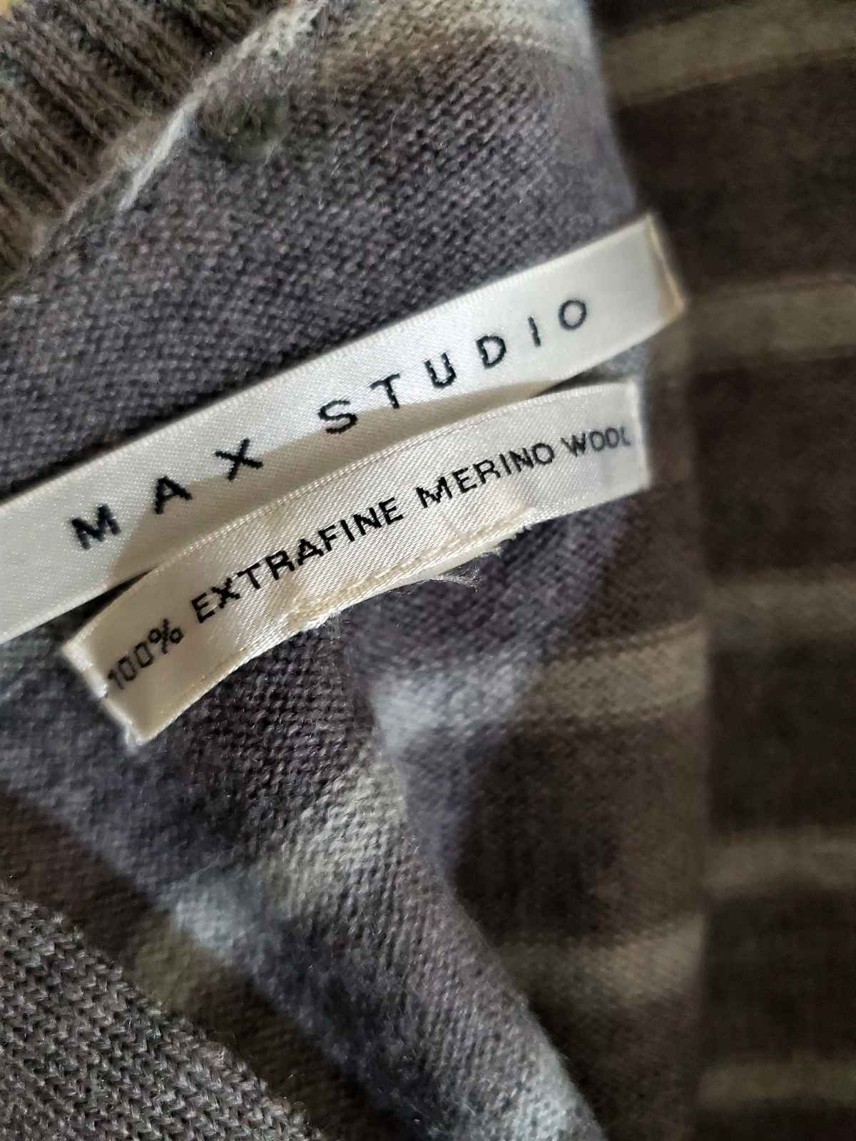 Max Studio Merino Wool Gray Stripe Sweater