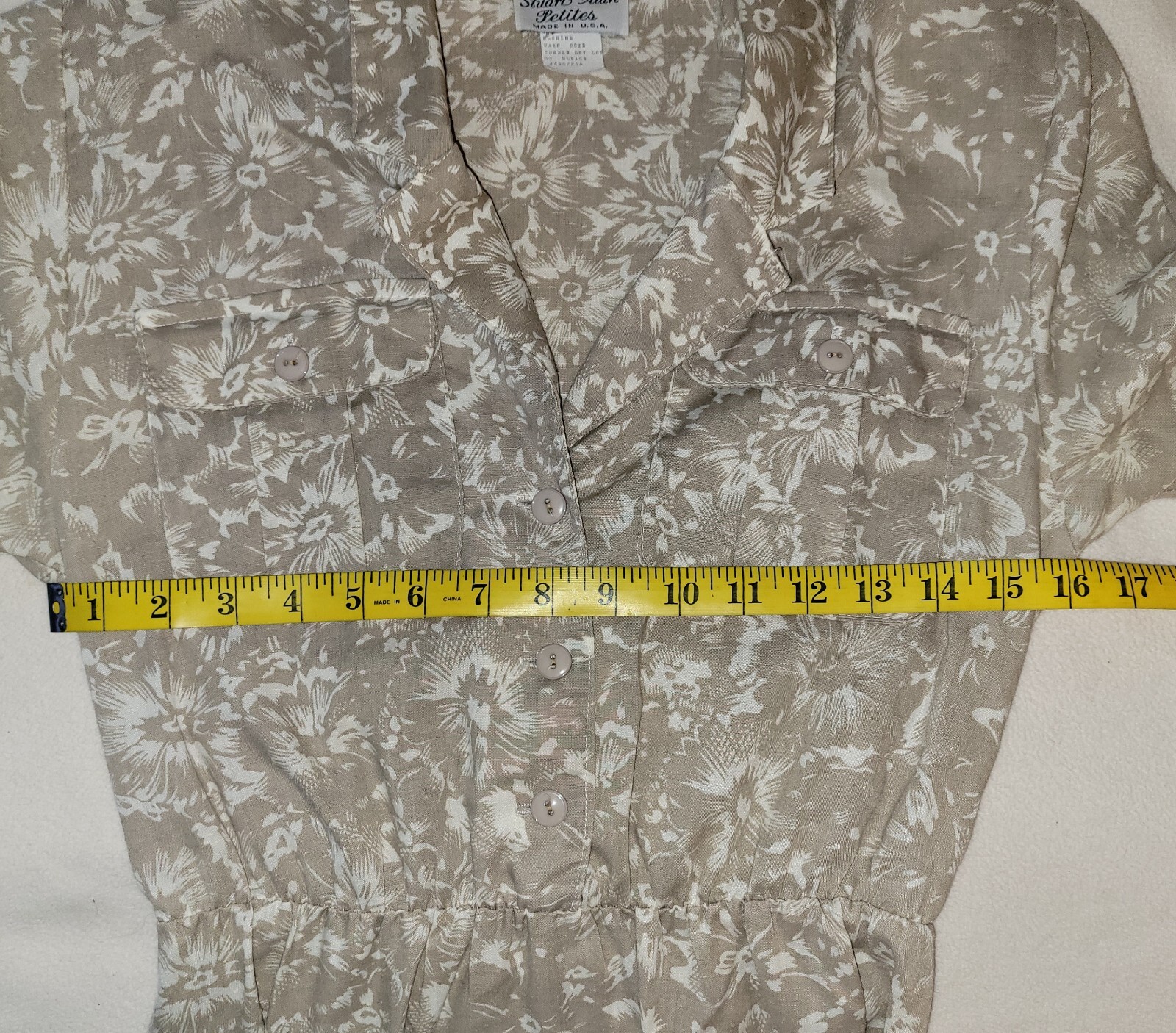 Stuart Alan Vintage 80&rsquo;s Button Cap Sleeve Unlined Floral Linen Sz 8 Dress