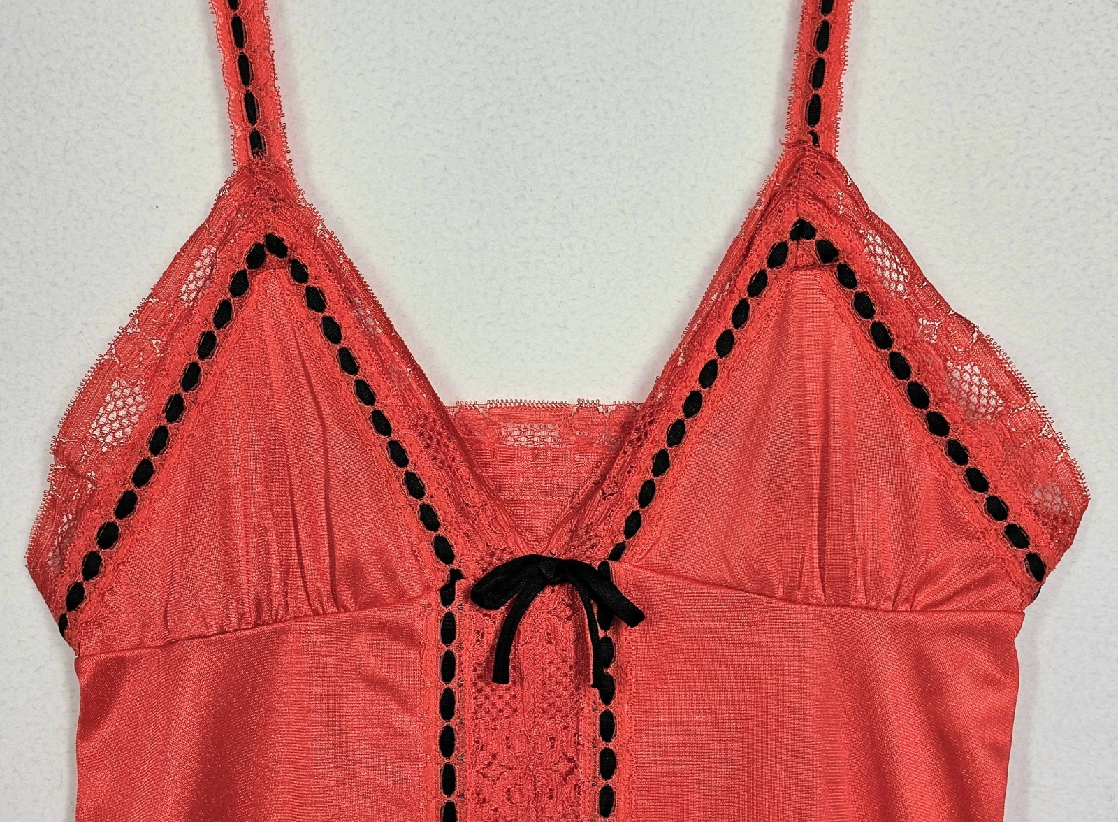 Vtg Pandora 2 Pc Sheer Peignoir Set Red Black Chiffon Small Babydoll Negligee