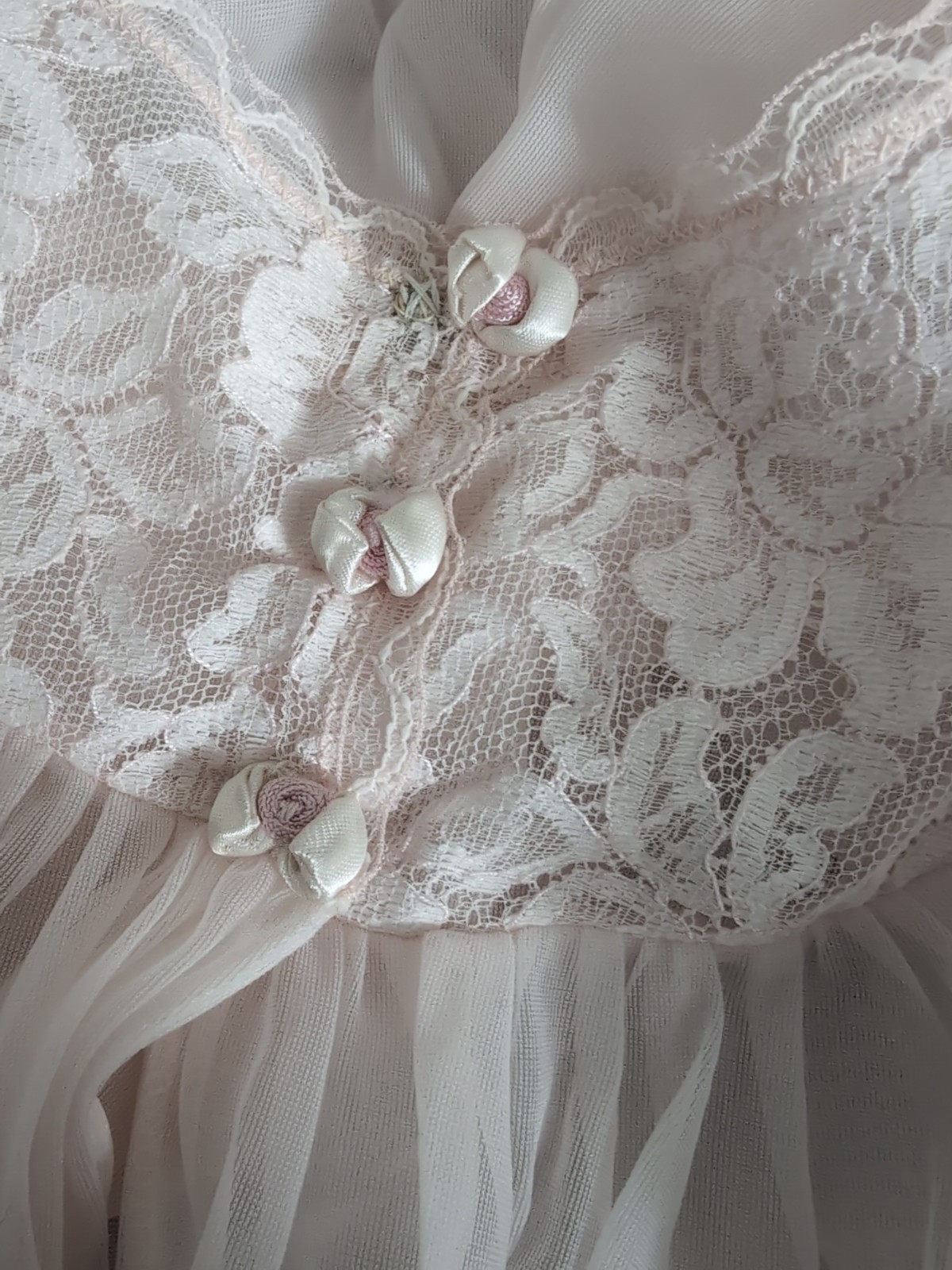 VINTAGE FORMFIT ROGERS PINK CHIFFON & LACE Babydoll ROBE Medium