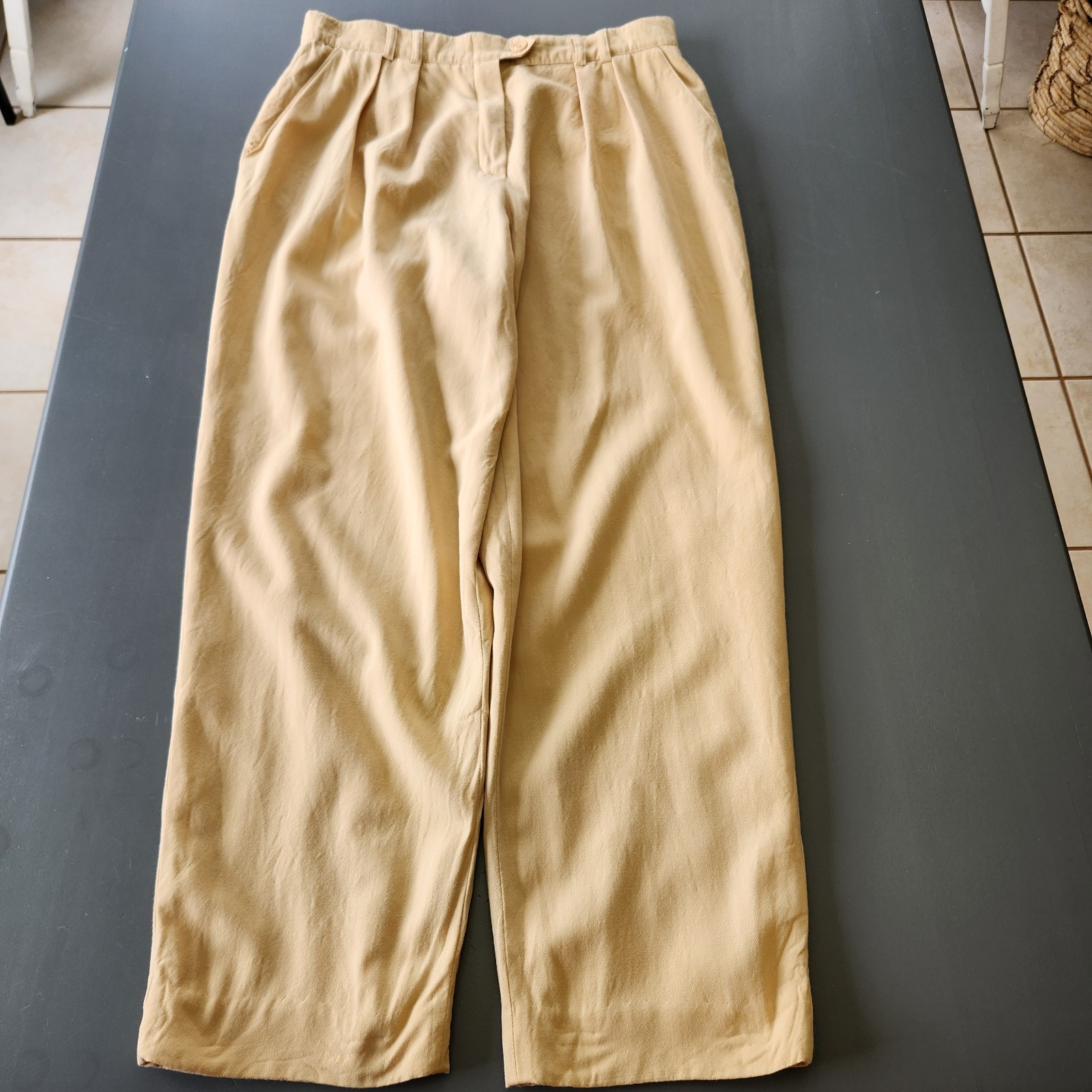 VTG 80s 90s Escada Women Wool Pleated Trouser Pant Sz 44 Camel Quiet Luxury