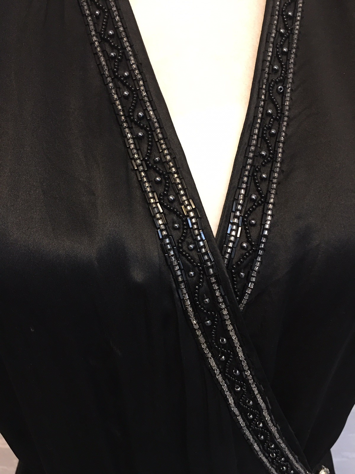 Bellino Paris Mode vtg 80s silk peplum top beaded v-neck black s party cocktails