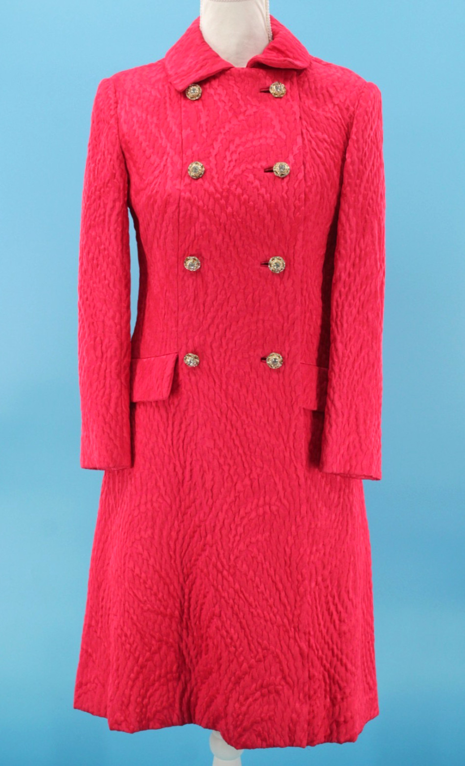 VTG Women&rsquo;s 60s Hot Pink Coat W/ Rhinestone Buttons Sz XS/S 1960s Marshall Field