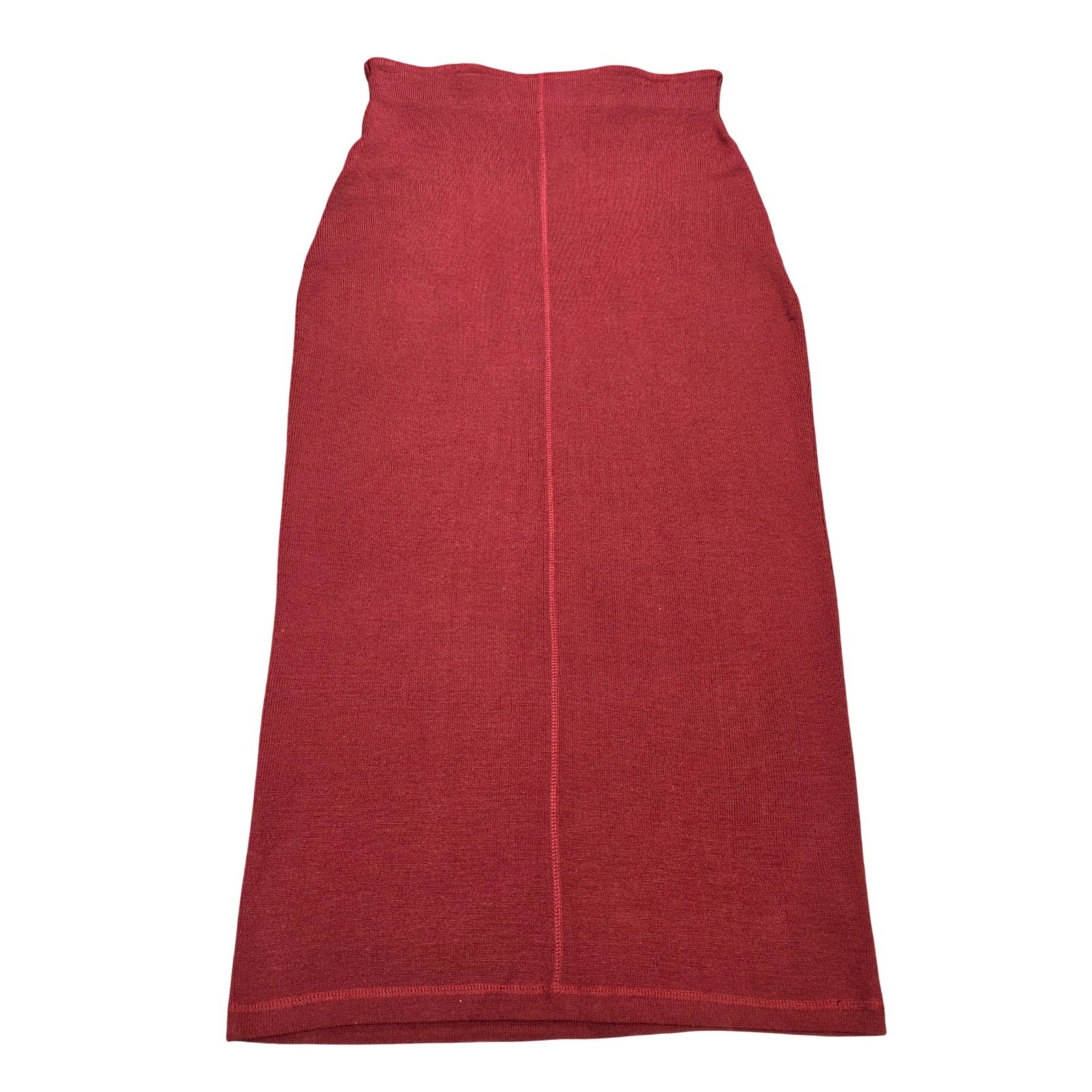 Vintage Nipon Studio Knit Column Midi Skirt Women&rsquo;s Size M Burgundy Wool Blend