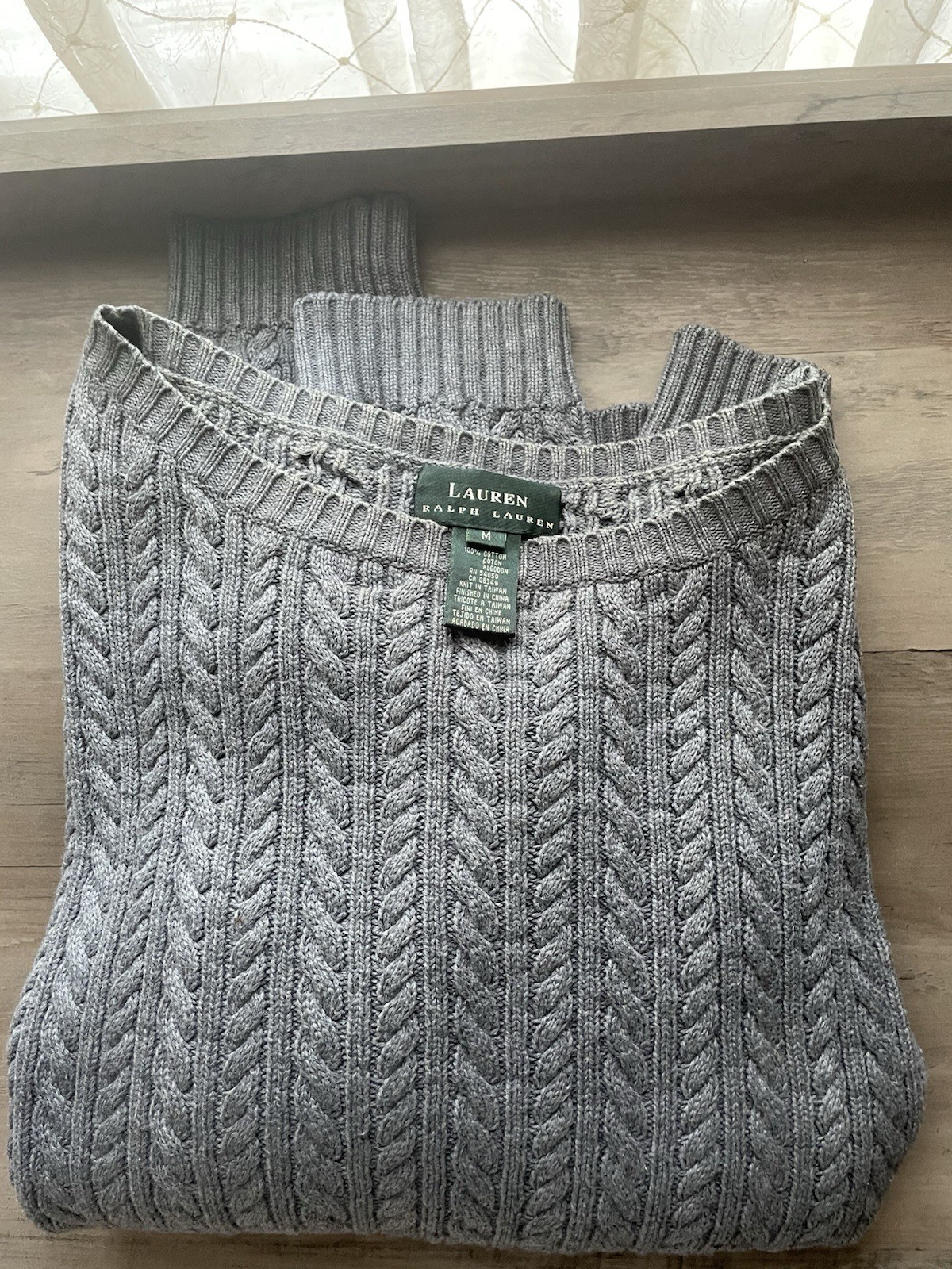 Used Ralph Lauren Cotton Cable Sweater Size M, Sophisticated Heather Dark Gray
