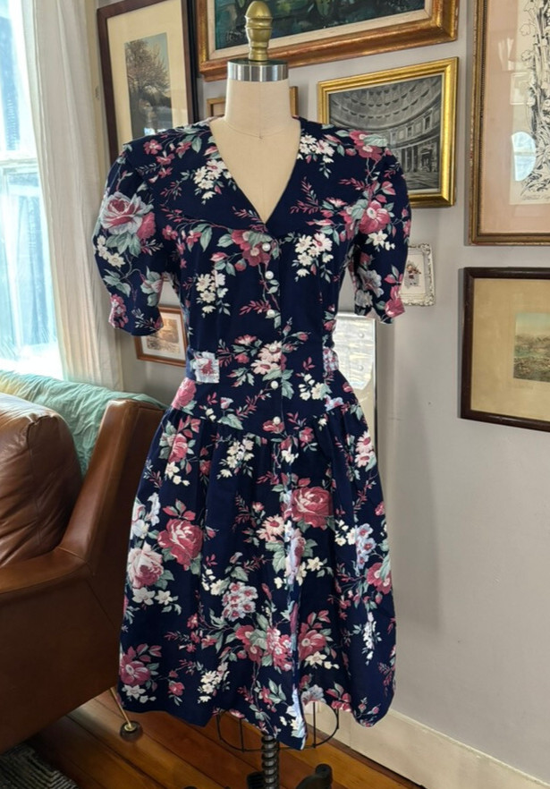 Vintage Style My Way SMW Cottagecore Collar Basque Tie Waist 80s Dress 9/10