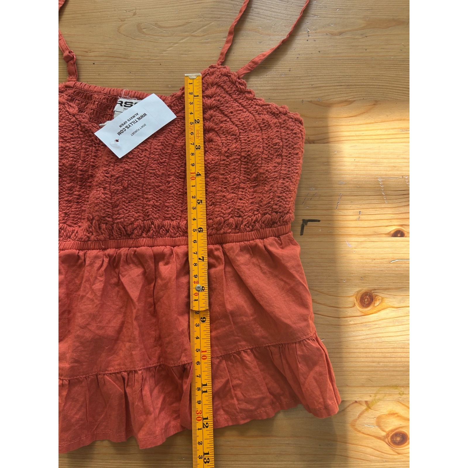 NWT! M Rust Crochet Ruffle Cropped Top Smock Boho Hippie Earth Festival Cottage