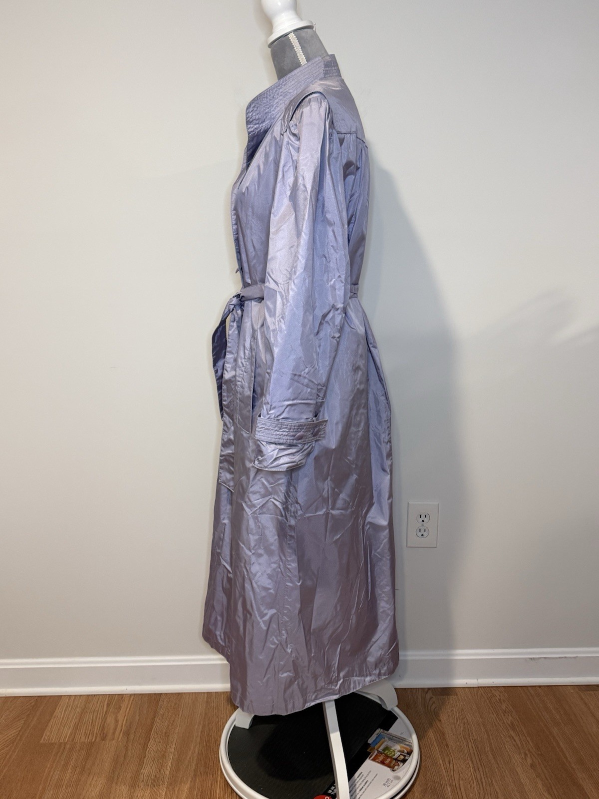 Vintage 80s Trench Coat Lightweight Nylon Women&rsquo;s Rain Jacket Purple Metallic 10