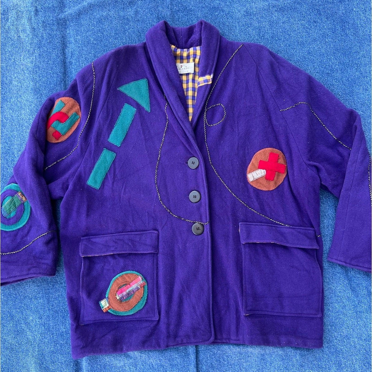 90s Canvasbacks abstract patchwork wool coat