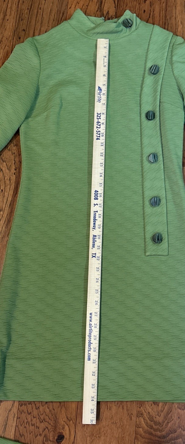 Vintage Retro Mod Dress 60s 70s Acacado Green Polyester Handmade Medium