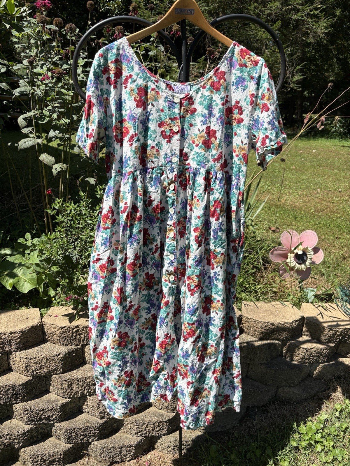 Vintage 1970s/80s Laura Tyler 100% Cotton Floral Sun Dress Size L Made In Nepal