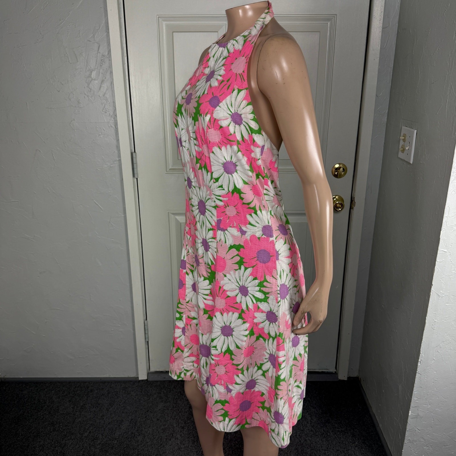 Vintage 70s Handmade Women&rsquo;s Dress Halter Floral 2 piece Set Bright Cotton JJ5