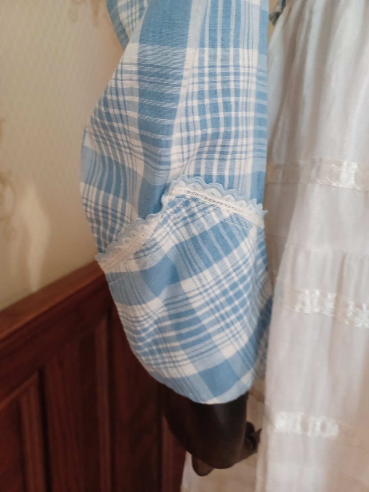Antique Edwardian 1910s-20s Blue Puff Sleeve Doll Collar Cottagecore Blouse