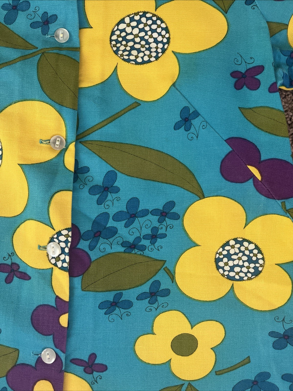 Vintage 60s Kuulei Sportswear Turquoise Hawaiian Barkcloth Blouse-34&Prime; Chest