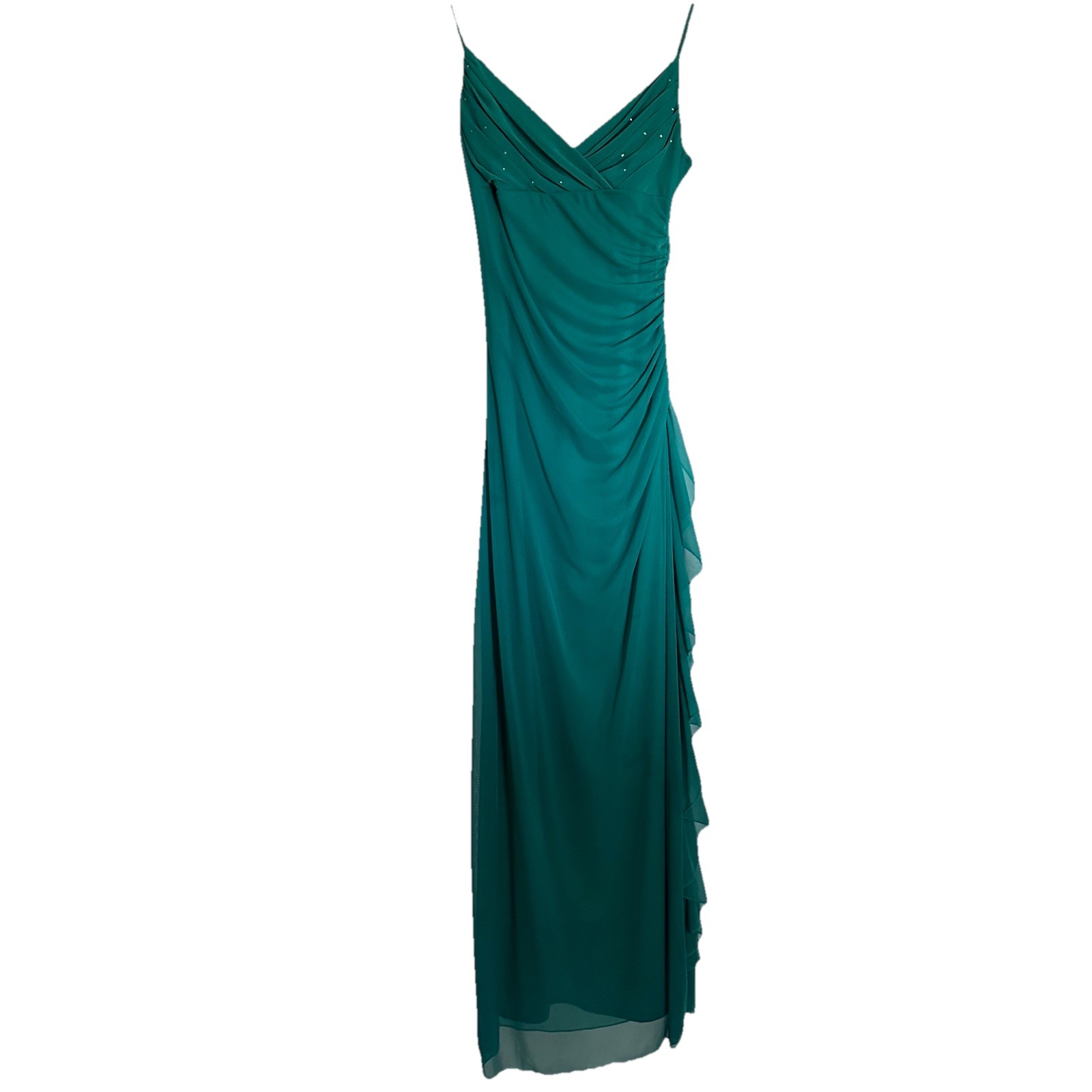 Vintage Y2K/2000s City Triangles Ruffled Maxi Dress/Gown Turquoise Formal Prom M