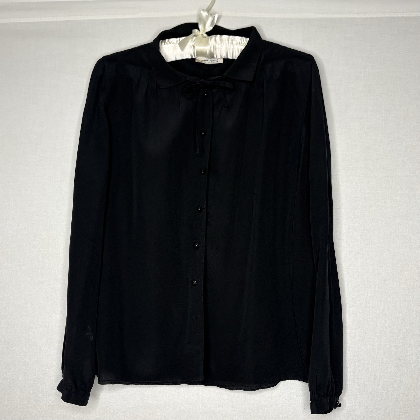Vintage 70’s Courreges Paris Black Silk Blouse
