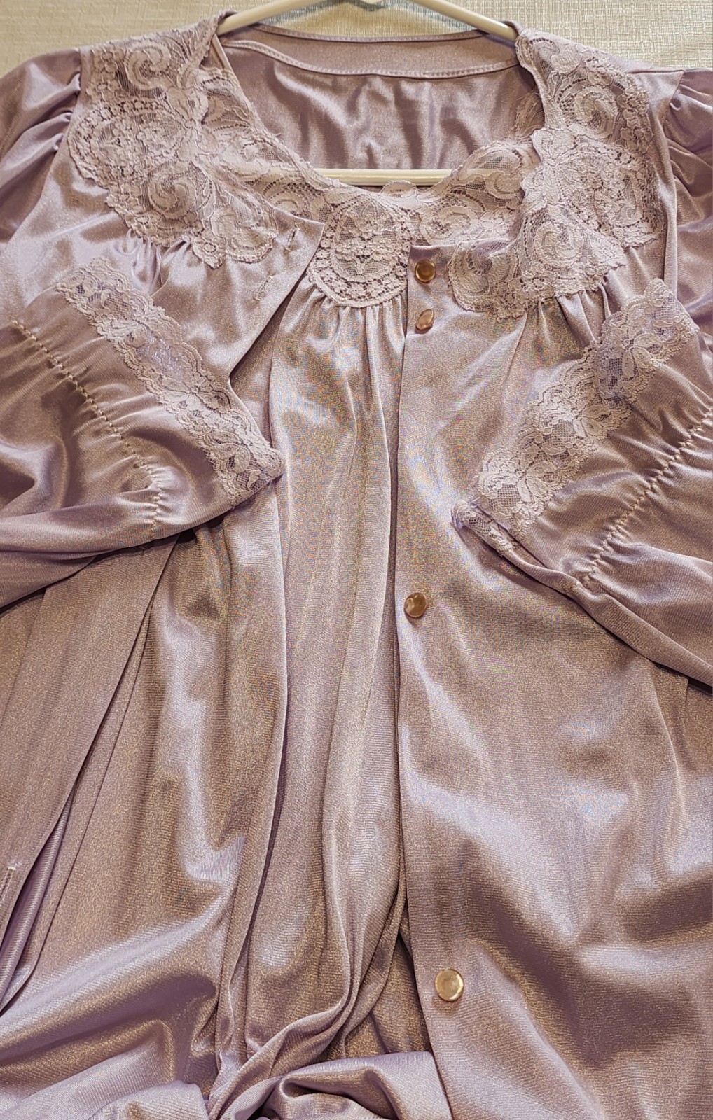 Vtg Lorraine Peignoir 2 Pc Set Long Full Nightgown Robe Purple 100% Nylon S USA