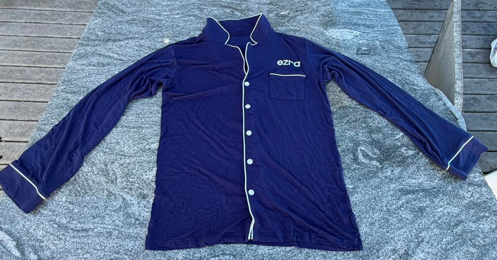 Vintage Navy Cotton Pajamas Set with White Piping, Unbranded, Size Medium