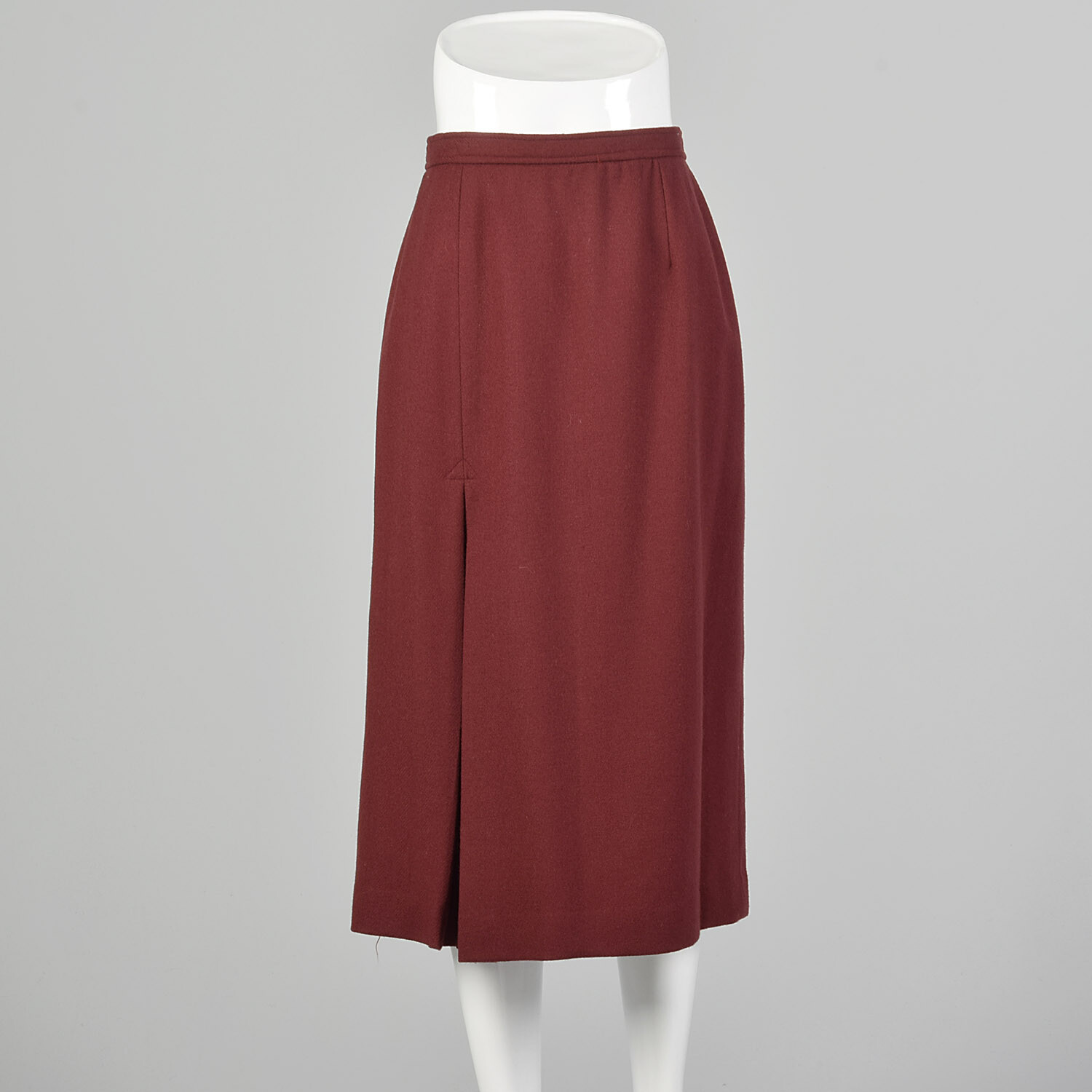 S 1970s Wool Straight Skirt Burgundy Bohemian Classic Wear to Work Autumn Slit