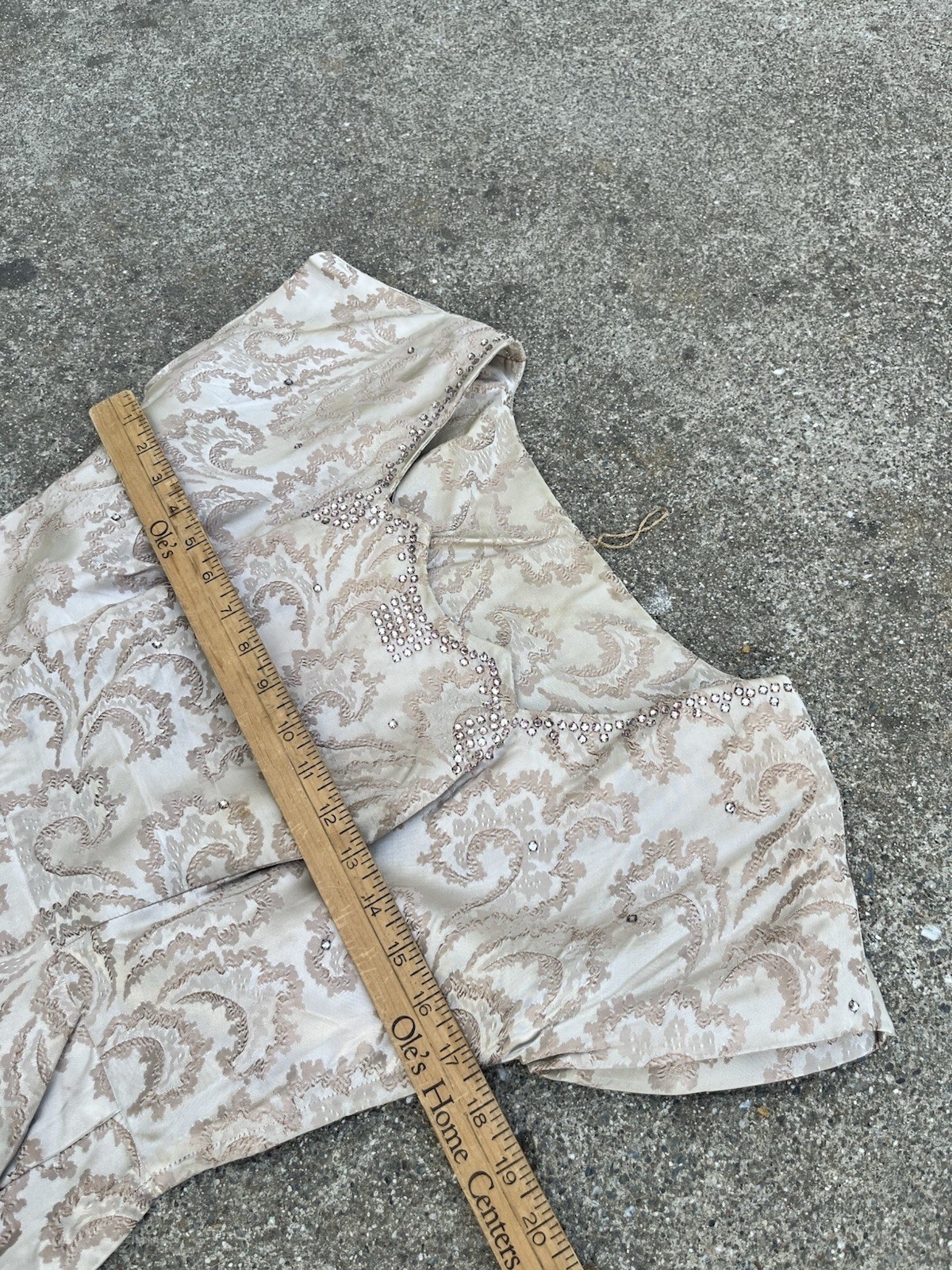 VTG 1950s Brocade Jacquard Rhinestone Cocktail Dress Hollywood Glam 31” Waist