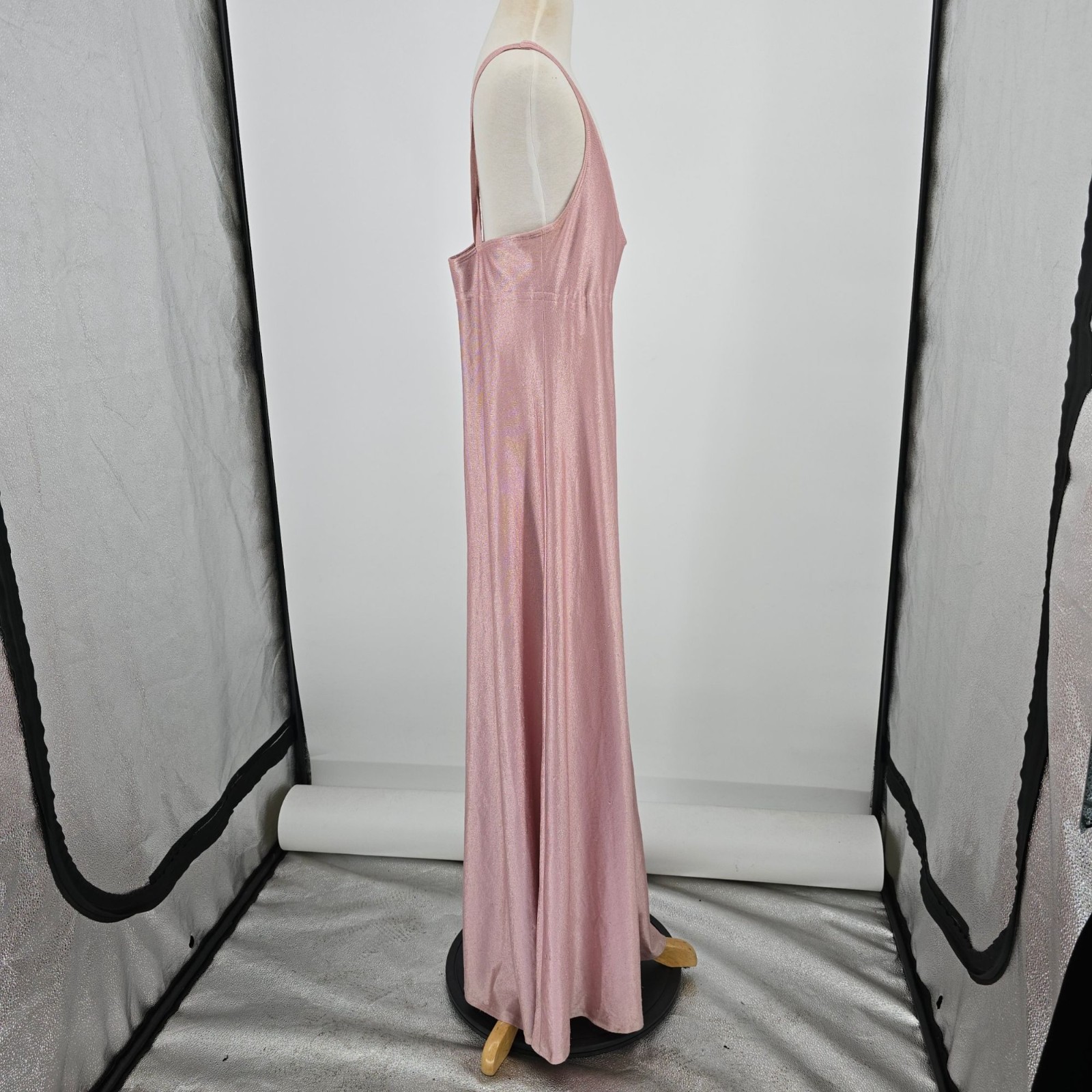 Vintage 1970s Shimmery Rose Gold Crisscross Strap Disco Maxi Dress (XXS) *Flaws