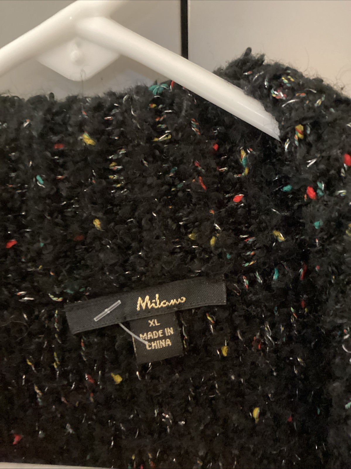 Milano Acrylic Fringe Trim Button Speckled Metallic Cardigan Size XL Black