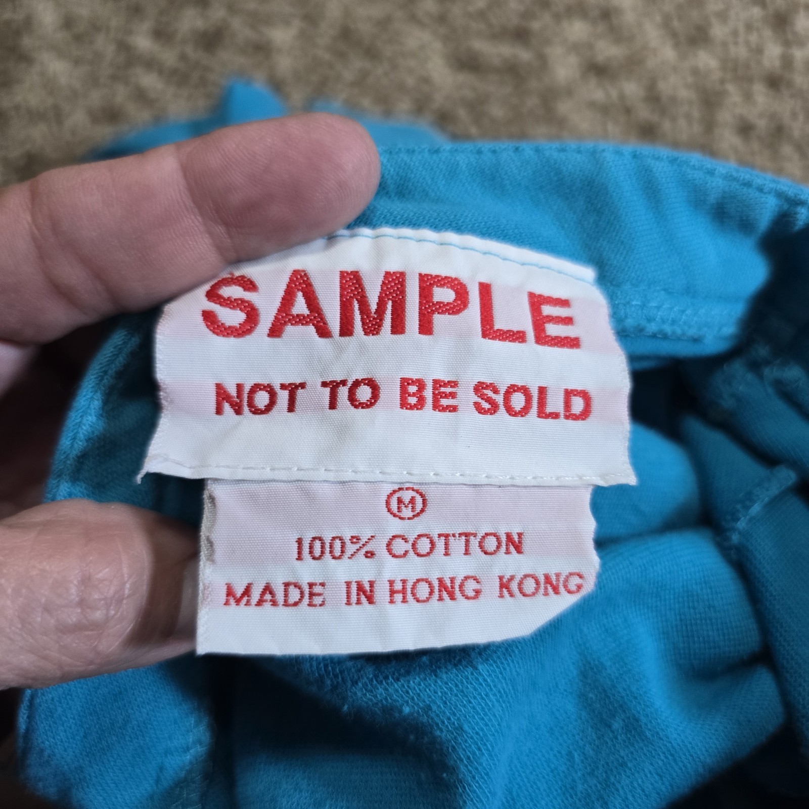 Vintage Sample Dress Blue Cotton Short Sleeve V-Neck Size M Made in Hong Kong