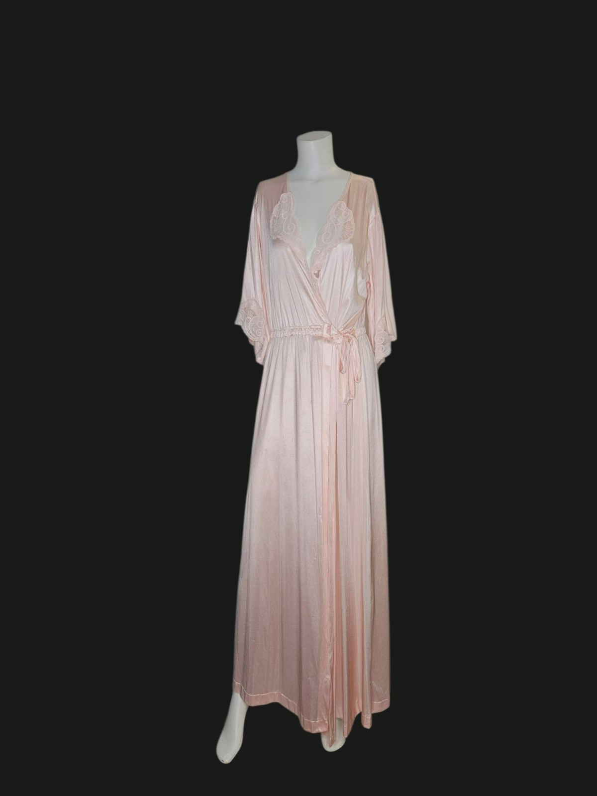 VTG Texsheen Satiny Pink Nylon Lingerie Gown Robe Peignoir Shiny Med Nightgown