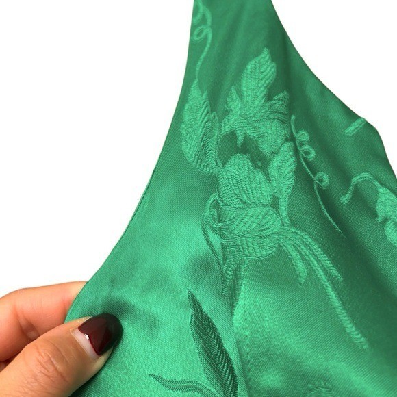 Vtg 50’sUnion Made Mardi Gras emerald green brocade cocktail dress bow detail XS