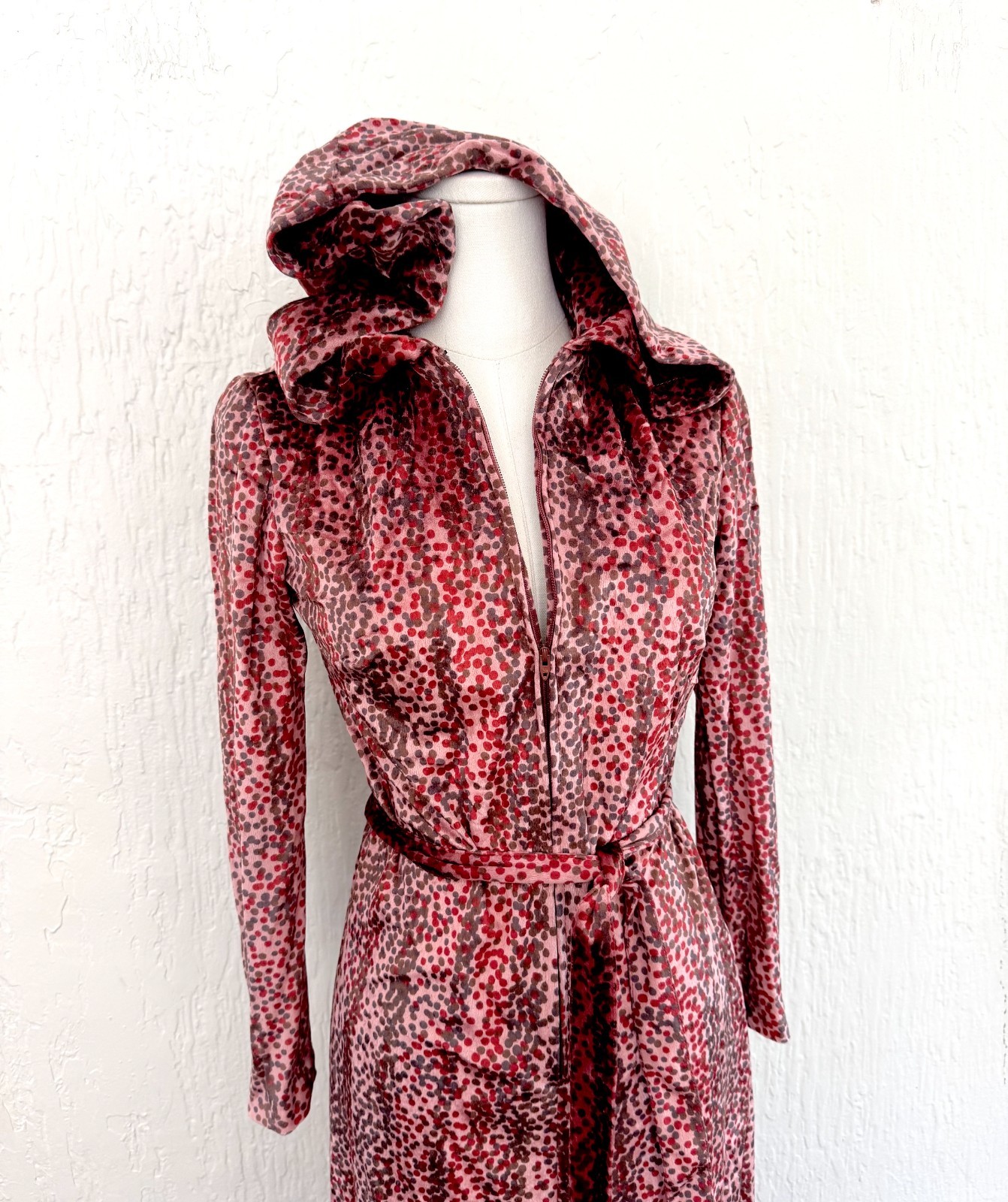 Vintage 1970s Velour Hooded Maxi Dress Witchy Disco Goddess by Carlye