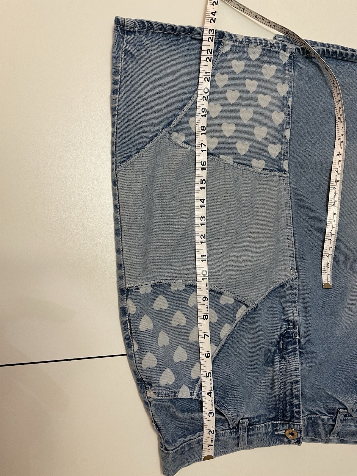 Vintage 1990s 2000s Y2K Patchwork Heart Denim Jean Midi Wiggle Skirt medium