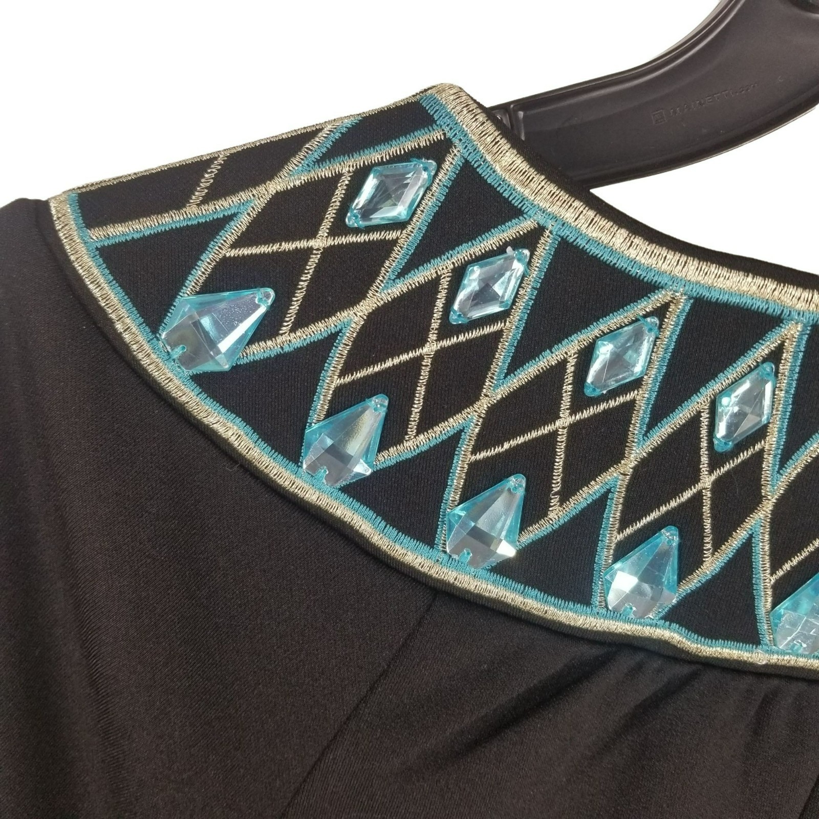 Vintage Bob Mackie Black Teal Rhinestone Bling House Coat Robe Glam RBG Costume