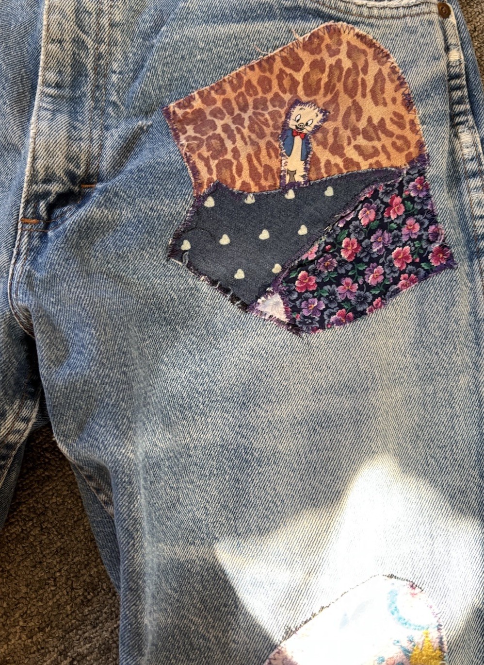 Vintage Sears Roebucks Patchwork Jeans No Size Tag Waist 28