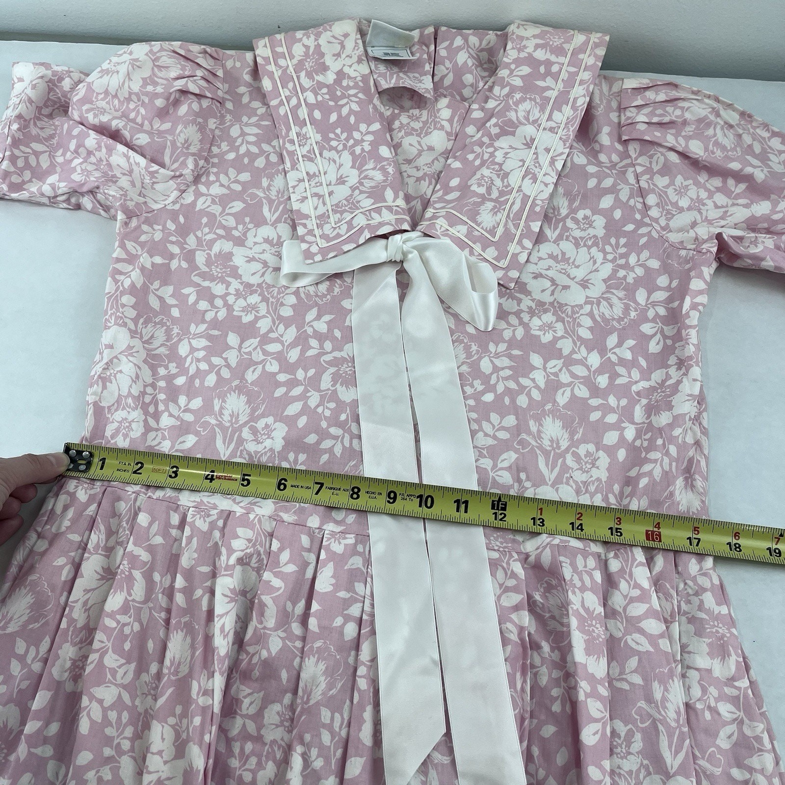 Vintage 80s LAURA ASHLEY NEW Dress Pink Floral Sailor Puff Sleeve 12
