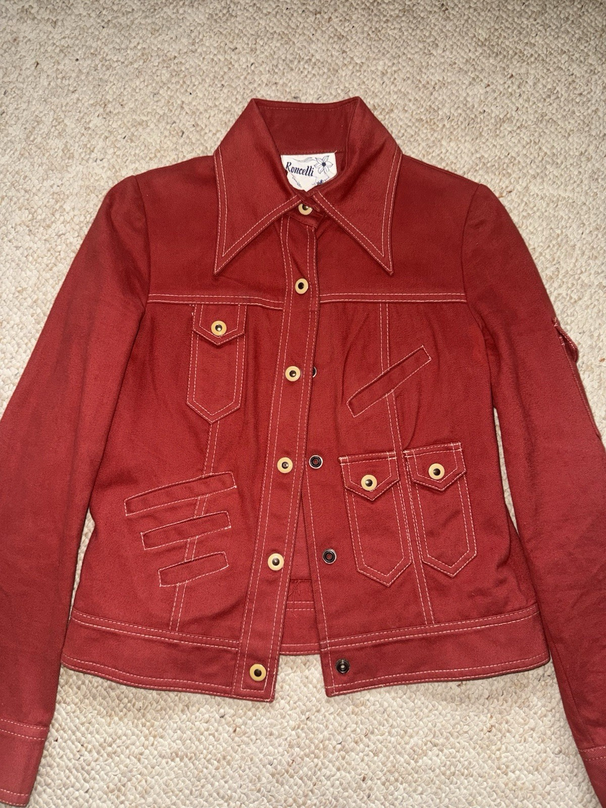 Vintage 1970 Roncelli Women&rsquo;s Vintage Red Cotton Denim 2-Piece Pant Set Size 7/8