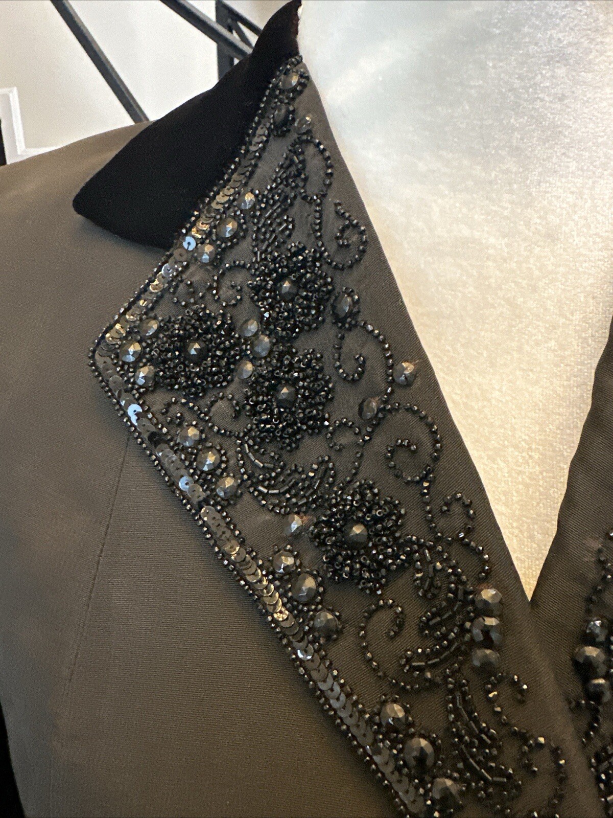 Bonwit Teller 40s Black Silk Faille & Beaded Velvet Lapel Jacket M