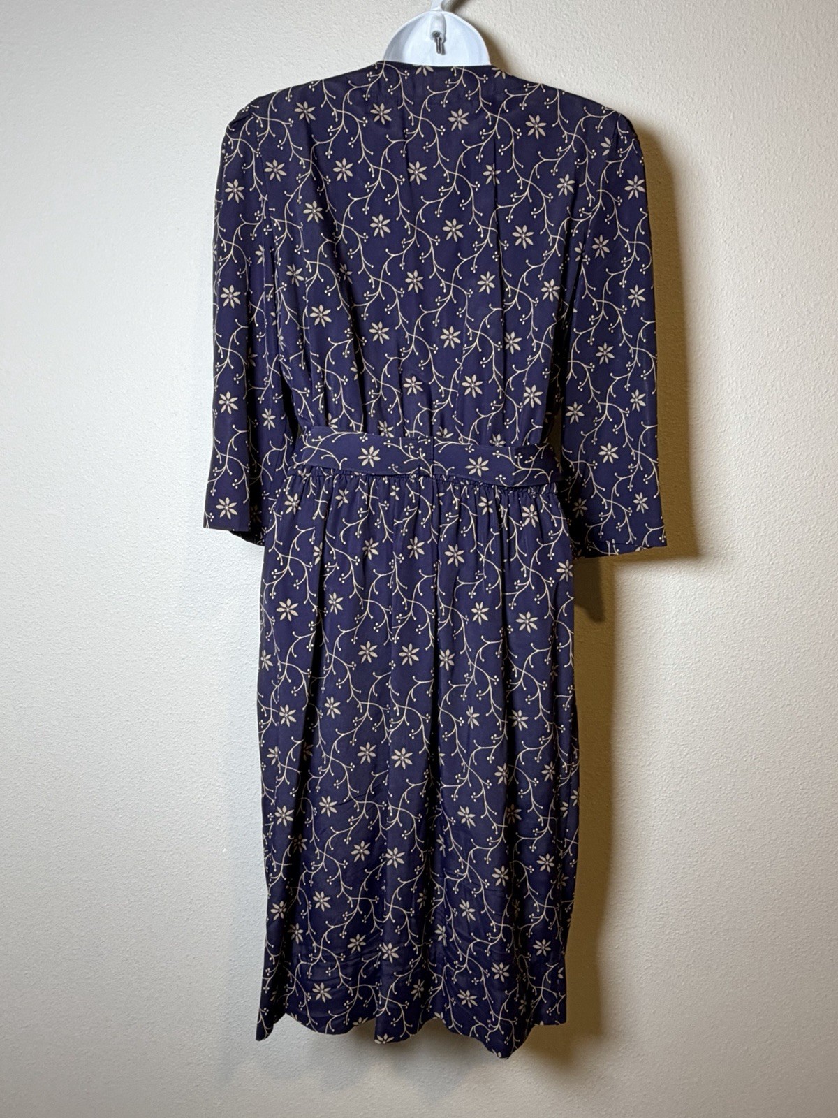 Vtg 80s Does 40s Peri Petites Navy Shirt Dress~8P~Belt 3/4 Puff Slvs Secretary
