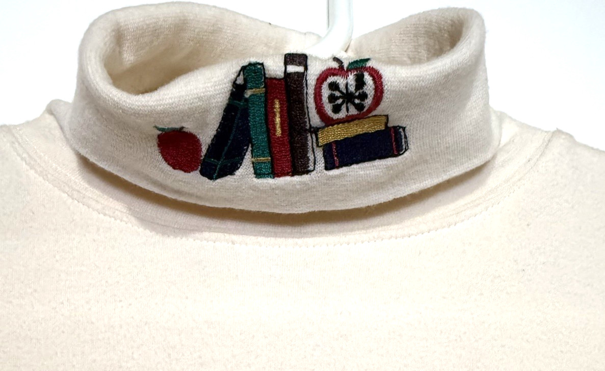 Vintage Teacher Embroidery Turtleneck Petite M School Education Grandma 90s Y2K