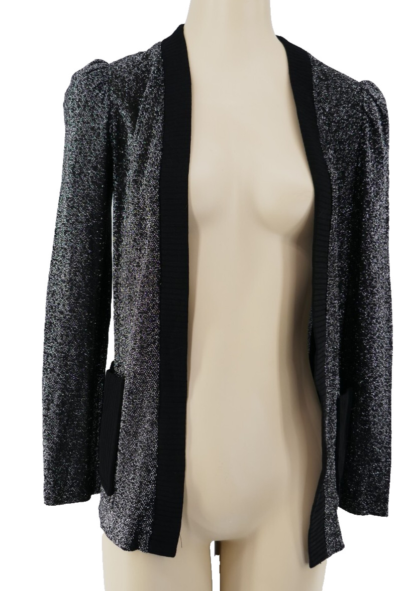 ViNTAGE 70s ATOMiC SiLVER METALLiC LUREX HiGH WAiST BLACK MAXi DRESS & JACKET S