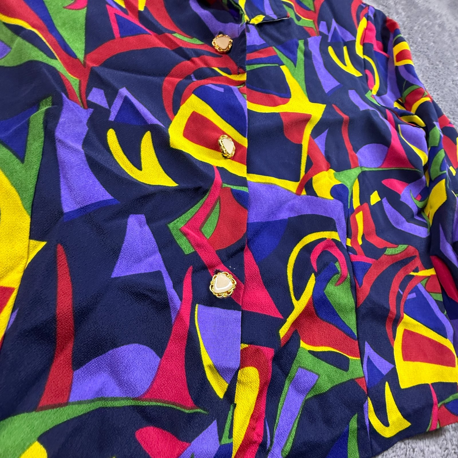 Vintage 80s Womens Abstract Geometric Button Up Jacket Top Art to Wear M